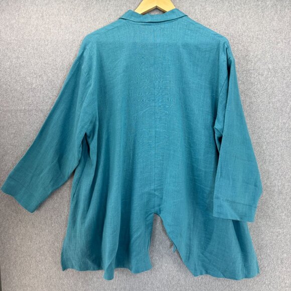 Itemz Chris Baumgartner One Size Button-Up Shirt Aqua Blue Linen Asymmetric Hem - Picture 6 of 12
